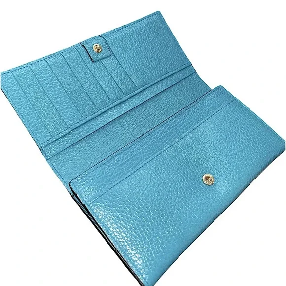 🩵GUCCI Turquoise Blue GG Calfskin Continental Wallet - Picture 7 of 15